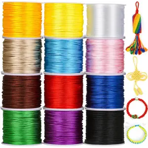 12 Rolls Nylon String for Bracelets, Satin Rattail Silk Cord Silky Beading String for Kumihimo, Braided Bracelets, Pendants Necklace, Macrame Craft, Keychains Lanyards,  Making