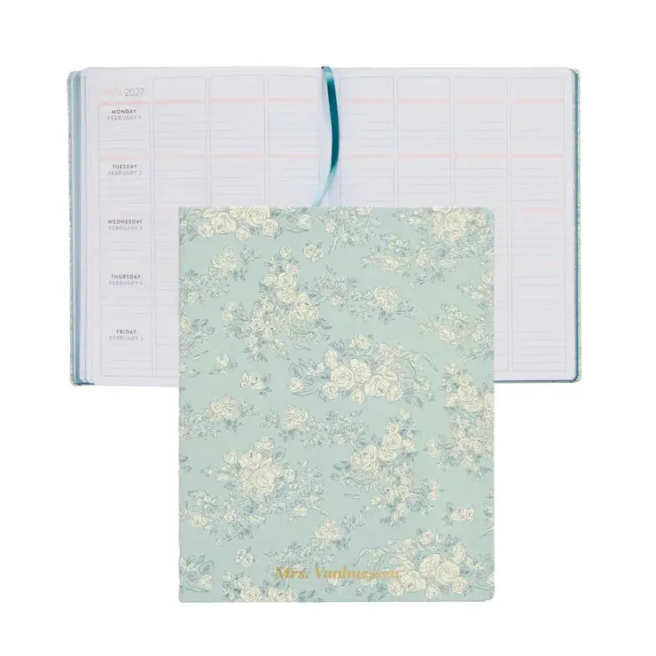 Softbound Teacher Lesson Planner - 8x10 Toile Wallpaper Eucalyptus Design, Vegan Leather Accent, July 2026-June 2027 Dated Monthly & Horizontal Weekly Spreads, Checklists, Printed Office Stationery Organiser for Classroom Productivity