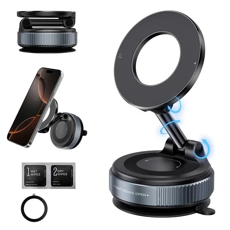 Magnetic Automotive Phone Holder - Vacuum Suction Car Mount Smartphone, Rotatable Foldable Magnetic Mobile Mount, Silent Power-Free Car Accessory