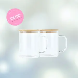 Sublimation 15oz Blank Glass Mug with Bamboo Lid and Straw trendy with handle Drinkware Tumbler Reusable Washable Coffee