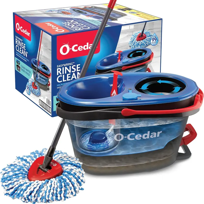 O-Cedar RinseClean Spin Mop & Bucket with Clean Water Removes 99% of Bacteria Safe for All Hard Floors Microfiber Heads Machine Washable