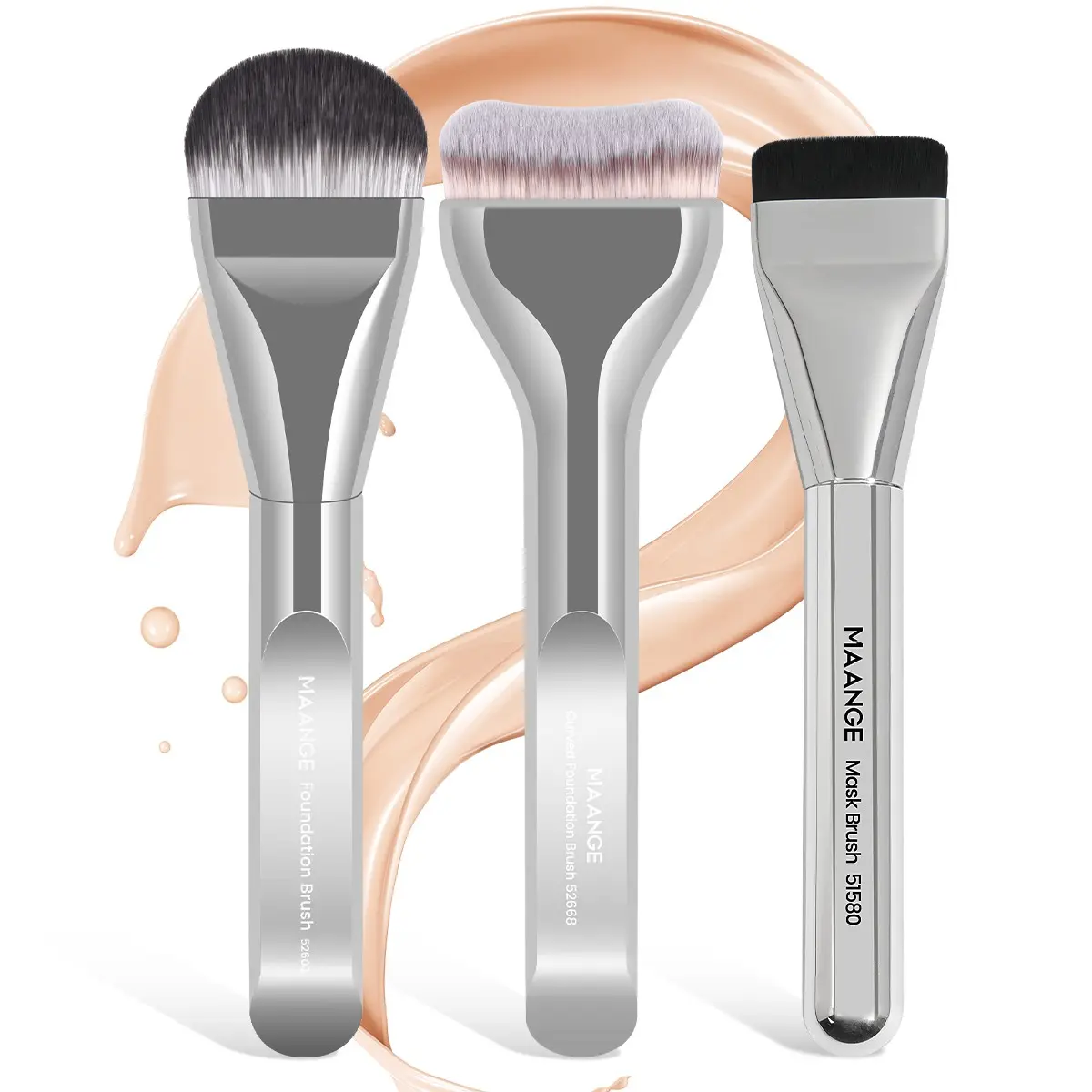 Maange 3-Piece Makeup Brush Set, Foundation Brushes, Face Makeup Brushes, Flat Foundation Brush, Professional Cosmetic Tools, Essential Beauty Essentials, Perfect for Daily Use, Soft Brushes