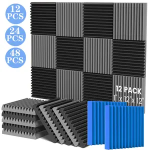 Acoustic Foam Panel Wedge 12x12x1" Soundproofing Wall Tiles for Reading Room Meeting Room Study Library Club Cinema Music - 12/24/48PCS, Grey/Blue/Black/Red/Purple, Open Cell Polyurethane Foam, Echo Reduction