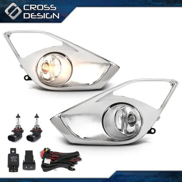 CROSSDESIGN High Quality 1 Pair Durable Bumper Fog Lights with H11 Bulb, Switch, Silver Cover Bezels, Wire for 2013-2015 Toyota Avalon - Car Lighting Upgrade Component for Fog Illumination, Cross Design