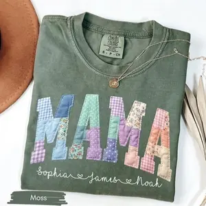 Personalized Mama Faux Patchwork Shirt With Kids Names, Floral Mom Shirt Personalized, Mothers Day Gift Shirt For Mama, Gift For Mom Shirt ( Please leave a note or message us your name before ordering.)
