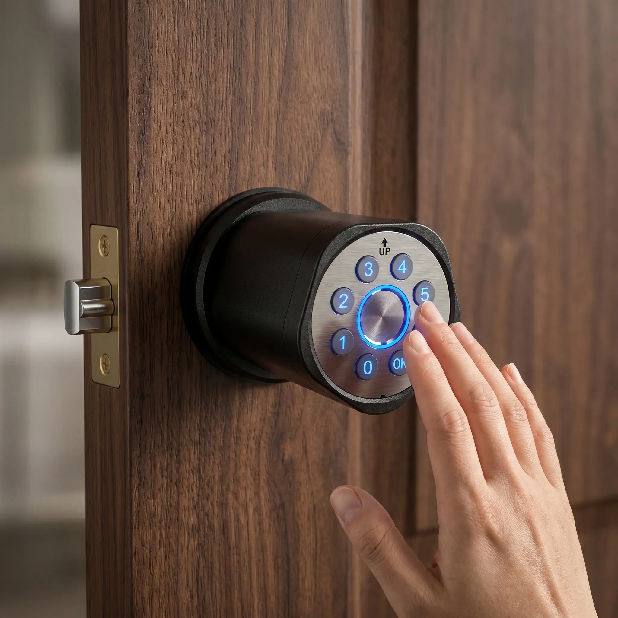Keypad Door Knob with Key,Keyless Entry Door Lock, Code Locks Door Knob, Auto Lock,50 User Code,Easy to Install,for Home,Office,Hotel,Bedroom,Garage,No Deadbolt, Matte Black Finish