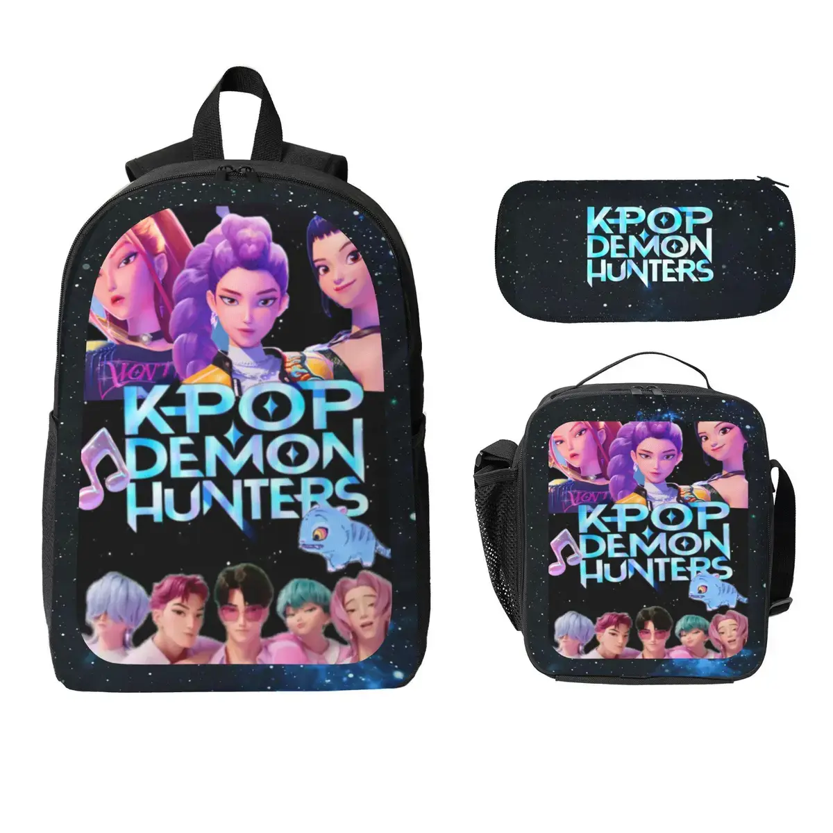 KPop Demon Hunters Inspired 3PCS School Backpack Set, Anime Kpop Style Laptop Backpack with Lunch Bag & Pencil Case, Cute Fan Gift for Teens, Girls Boys Daily Travel