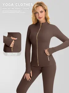 Women's Zipper Jacket, High-Quality Long Sleeve Sportswear, Pocket Design, Thumb Hole, Outdoor & Daily Wear, Yoga Jacket, Sporty Jacket