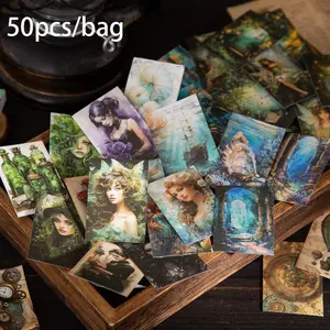 Vintage Pattern Sticker, 50pcs/bag Scrapbooking & Journal Making Material Paper, DIY Decorative Sticker for Stationery & Water Bottle & Laptop Art Stickers