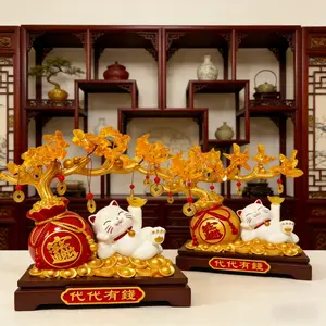 Prosperity Cat Lucky Tree Ornament, Luxurious New Chinese Style, Generational Wealth Accumulation, Store Opening Gift, Home Decoration