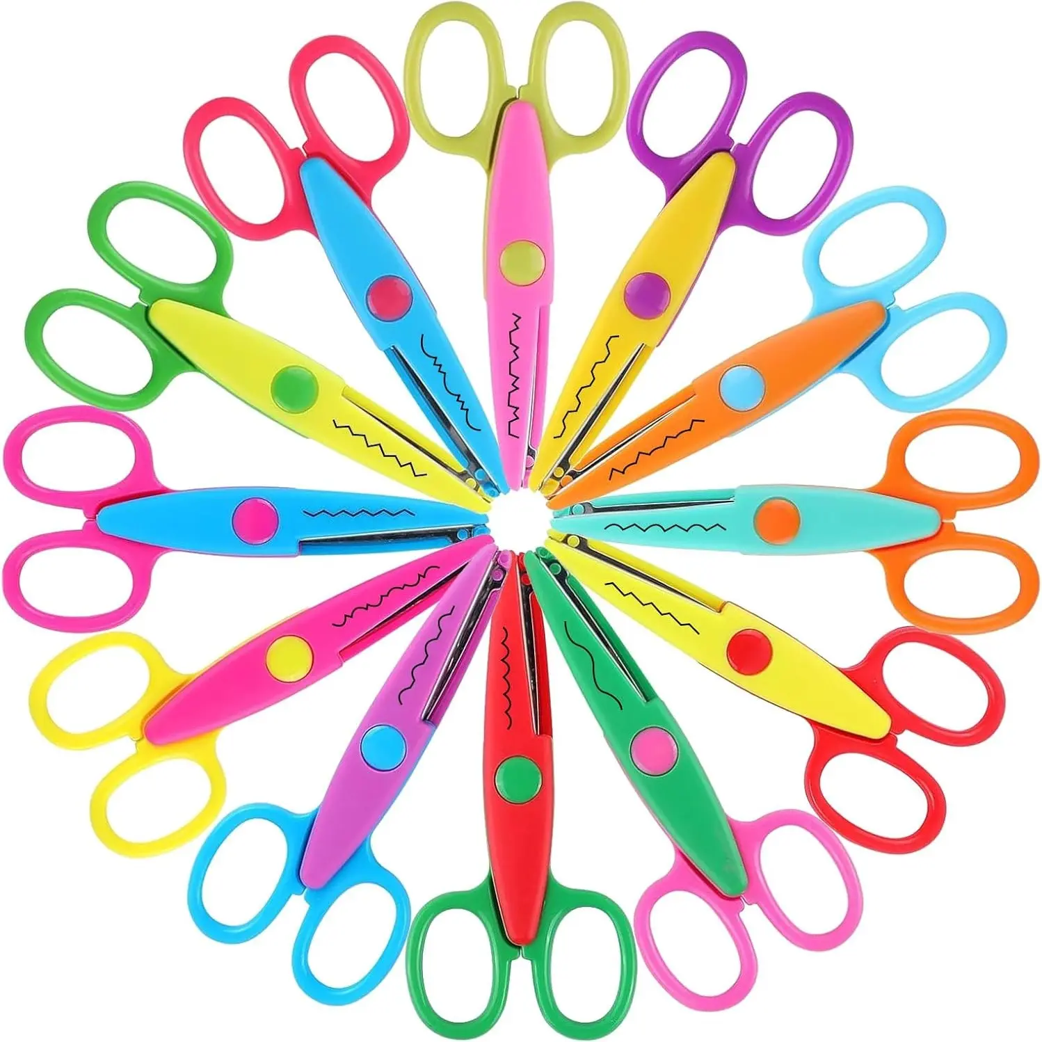 12-Piece Colorful Scissors Set, Decorative Edge Scissors, Safety Scissors with Notched Blades, Ideal for Crafts, Classroom Supplies, Office, Art Projects, Office Cutting Supply