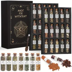 30-Piece Beginner Witchcraft Kit - Dried Herbs, Gemstone Spoon, Gift Box Packaging - Wiccan Rituals, Halloween Gift - Home Fragrance Aroma Freshener Scent Home Care Supply