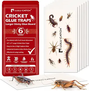 LULUCATCH 6-Pack Cricket Insect Glue Traps, Pre-Baited Large Sticky Traps for Cockroaches Spiders, Non-Toxic Pet-Safe Indoor Pest Control Glue Boards, Easy to Use