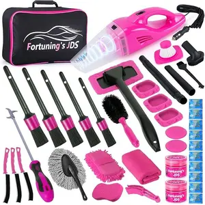 38PCS Car Detailing Kit Interior Cleaner with High Power Handheld Vacuum, Car Wash kit PINK