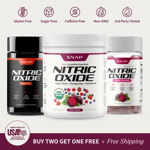Snap Supplements  - Berry Flavor Nitric Oxide Beets + Cherry Flavor Nitric Oxide Gummies + NO Booster 60ct - Natural Supplement Bundle