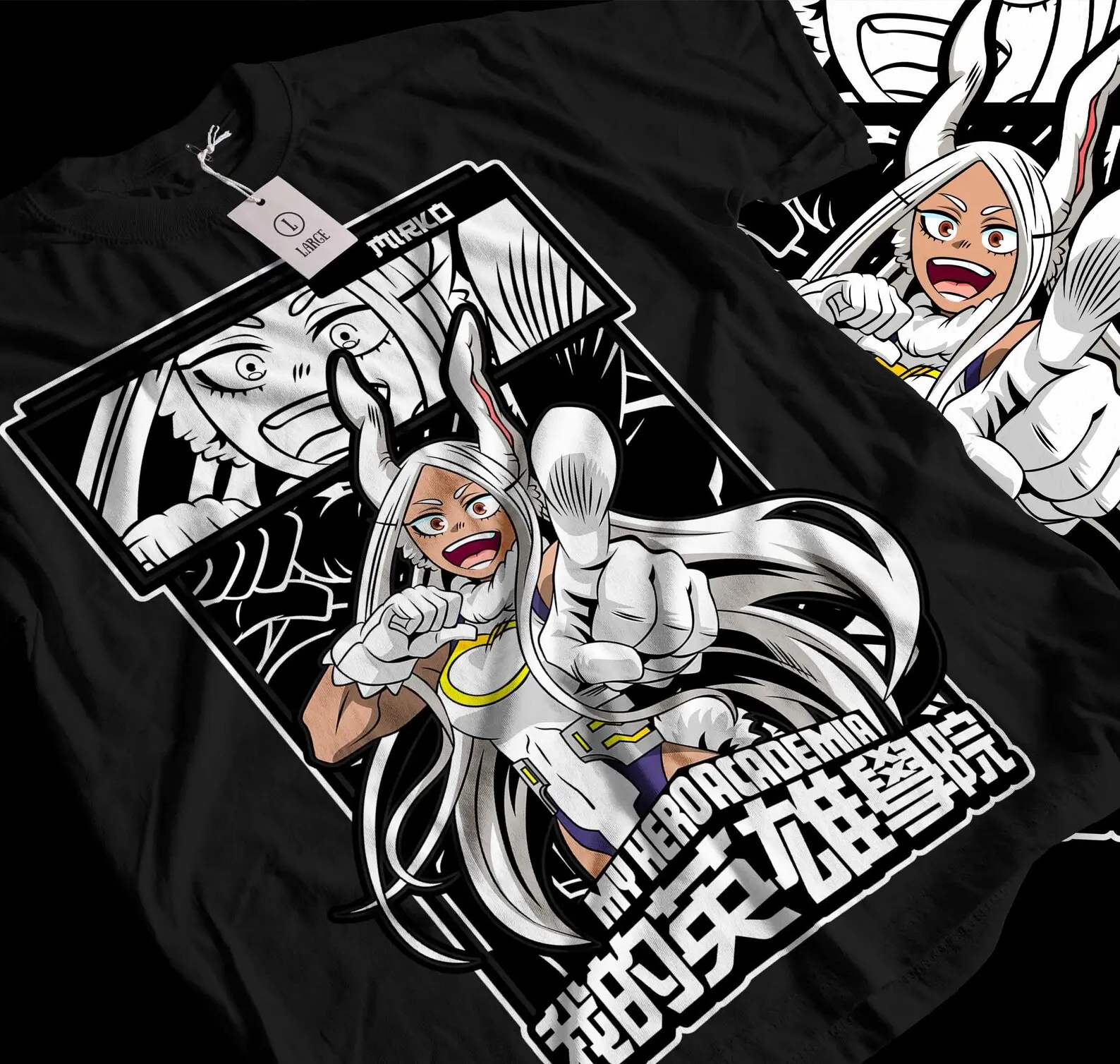 My Hero Academia Mirko Anime Graphic Tee Shirt, Gildan Heavy Cotton Soft Streetwear T-Shirt, Perfect Gift for Manga and Anime Fans, Unisex Fit Black Graphic Tee