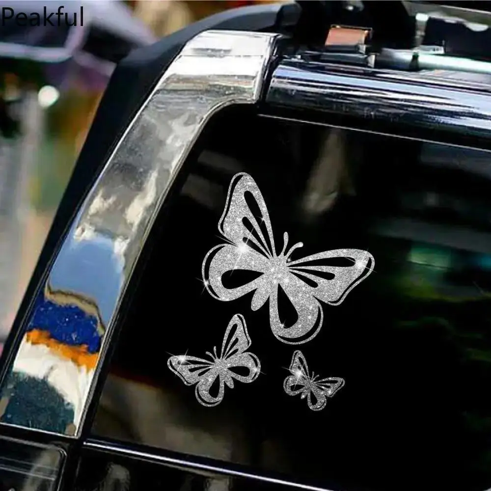 Cute Sparkling Butterfly Car Decor Stickers, Popular Waterproof Vinyl Vehicle Decal, Multifunctional Motorbike Exterior Trim, strong adhesive performance & delicate pattern, great for casual styling and outdoor vehicle ornamentation