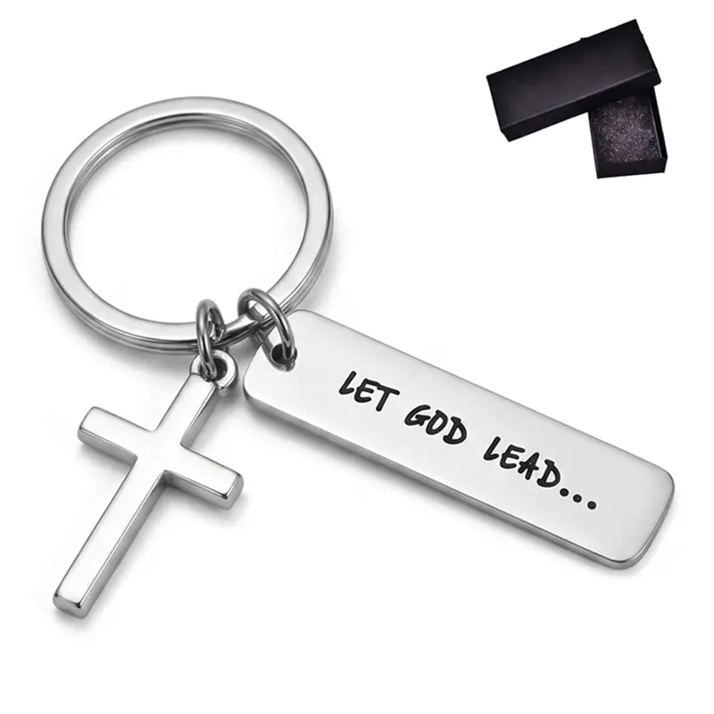 Let God Lead Engraved Cross Keychain Inspirational Religious Jewelry Accessory Perfect Encouragement Gift for Christian Faith travelessentials