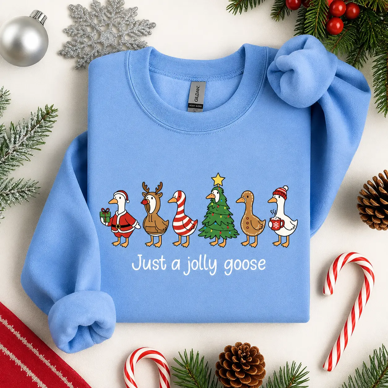 Just a Jolly Goose Sweatshirt Funny Christmas Top Silly Goose Shirt, Xmas Festive Gift, Santa Gingerbread