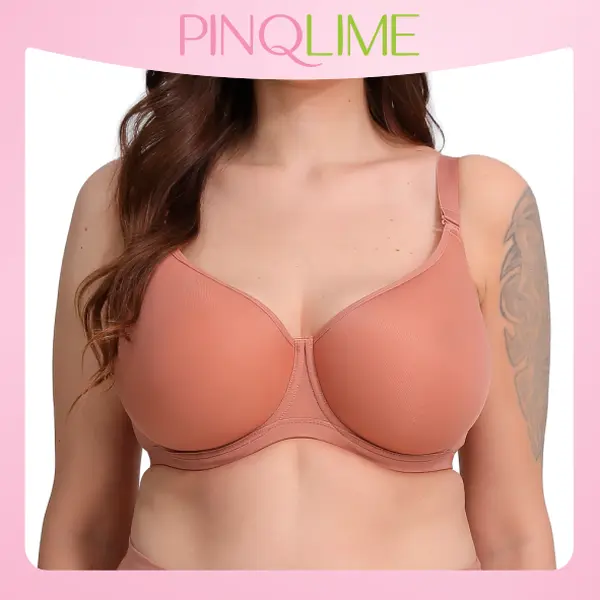 PINQLIME Iris Premium Minimizer Underwire Spacer Bra for Women - Basic Everyday Full Coverage Side Support Cooling Smoothing Cups, Comfortable Mesh Band, Wide Straps, Full Bust Plus Size DDD, Regular Fit, Ideal for Summer, Christmas, Thanksgiving, Easter