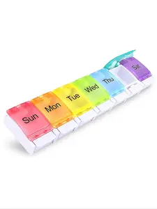 7 Day Pill Organizer, 1 Count Weekly Pill Box Case with Spring Open Design and Compartment, Travel Pill Box for Vitamins, Cod Liver Oil, Supplements and Medication