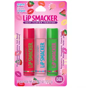 Lip Smackers Flavored Lip Balm Original & Best - Moisturizing, Soothing Trio Strawberry, Watermelon, & Cotton Candy