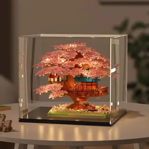 Cherry Blossom Treehouse Building Blocks Toy, Mini Cherry Blossom Tree Building Blocks Toy, Creative Display Ornament for Home Office Desk, Brick, Premium Abs Material, Gift
