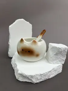 KIJKSYJ 1pc Siamese Cat Coffee & Tea Cup with Free Stirring Stick, Creative Kitten Drinkware, Exquisite Kitchen Mug for Home Use, Coffee Shop Latte Art, Ideal Gift