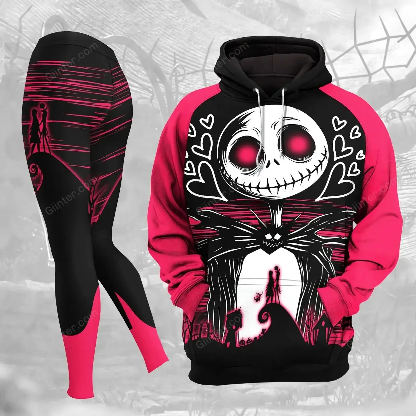 [Collections] Halloween Skull Hoodie Leggings Set for Women, Matching Sweatshirt and Leggings, Cozy Autumn Clothing