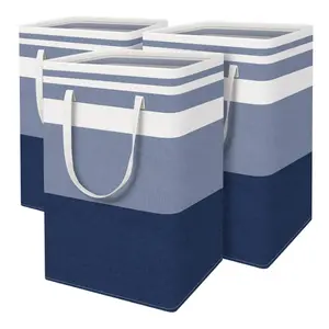 3-Pack 75L Large Waterproof Freestanding Collapsible Tall Baskets - College Laundry Baskets, Freestanding Laundry Hampers with Extended Handles for Dorms, Families (Gradient Blue)