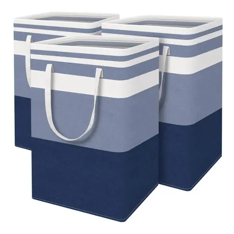 Collapsible Laundry Hamper Set for Families, 3-Pack 75L Modern Freestanding Tall Baskets with Waterproof Design to Keep Contents Dry, Extended Handles, Space-Saving Fold for Organizing and Storing Laundry (Gradient Blue)