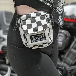 DIRTY BIKER DESIGN Checkered Flag Belt Loop Hip Bag with Adjustable Strap & Carabiner Clips for Belt Loops 100% Polyester