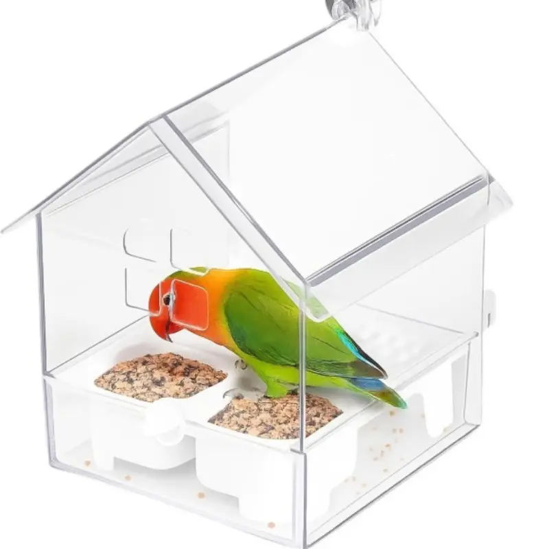 Parrot Bathing Bowl Feeder, Anti-Spill No Feather Damage External Shower Box, Suitable for Rose Ringed Parakeets and Small Parrots Bird, Bird Supplies