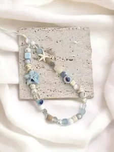 Handmade Durable Ceramic Cellphone Strap - Ocean Beach Themed with Handpainted Seashell Charms, Blue Coastal Elegance Phone Accessory for Smartphones
