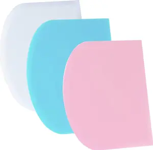 Dough Scraper Bench Scraper - 3P 4.7x3.7" Plastic Flexible Bowl Scraper, Sharp Edge & Angles Cake Scraper. Non-Slip Bakeware Decorating Tools Sculpting & Modeling Tools - Blue+White+Pink
