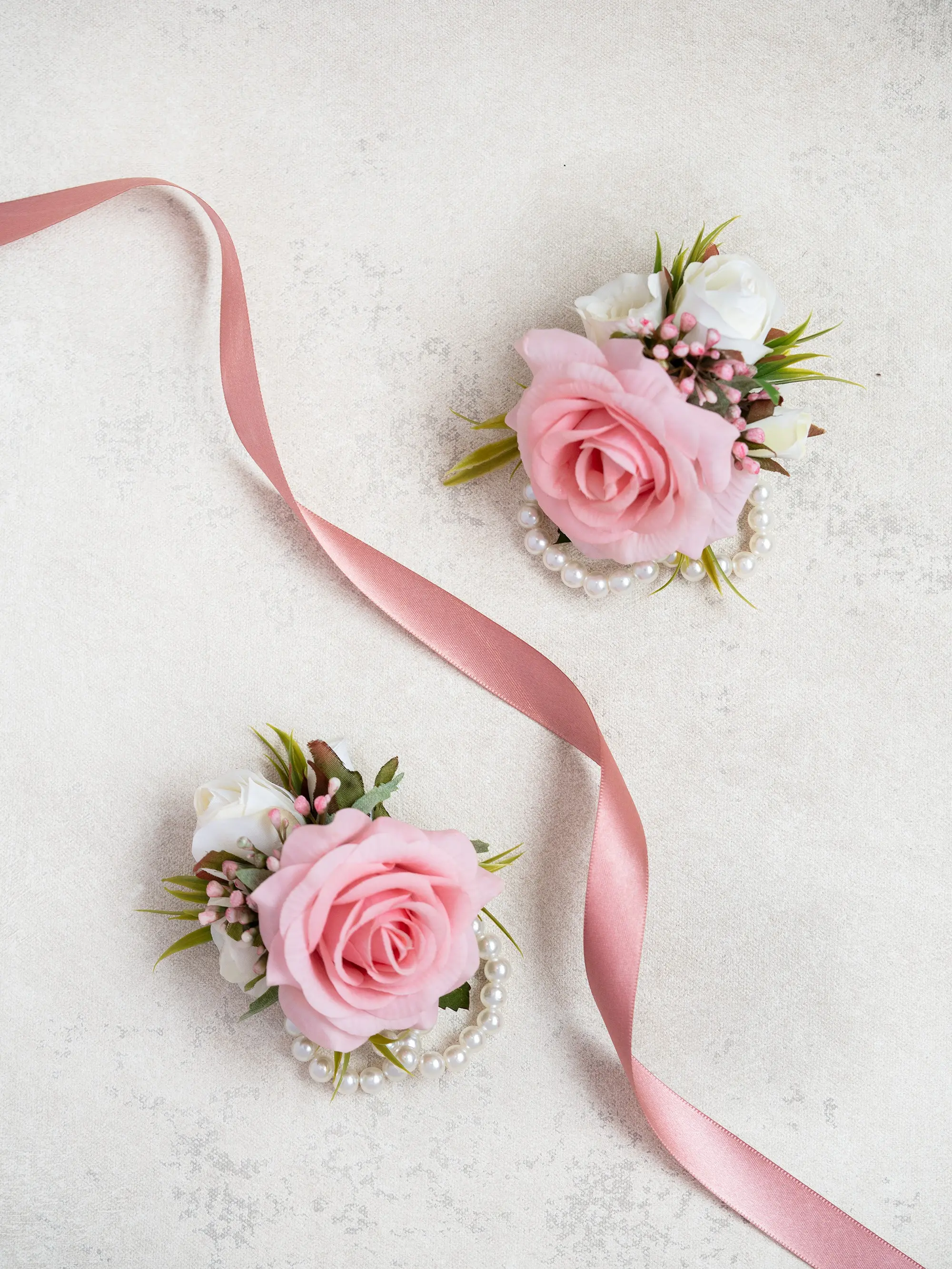 Dusty Pink Rose Prom Corsage & Boutonniere Set - Real Touch Rose Flowers, Bridesmaid Gift for Her, Rustic Wedding Bridal Accessories, Flower Pearl Bracelet, Groomsmen Pin, Prom Burgundy Swag