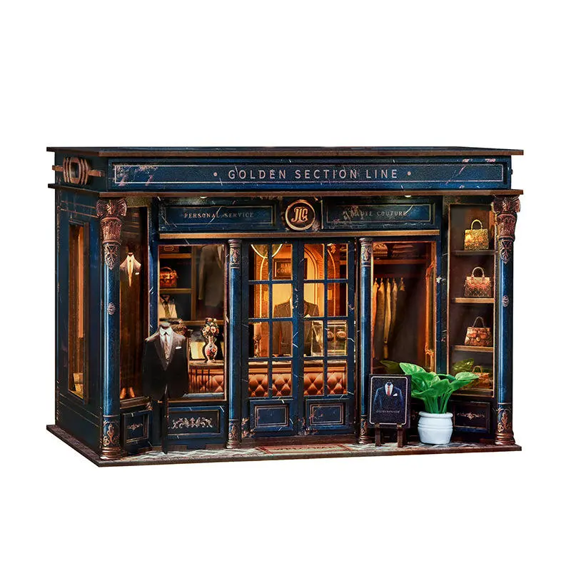 Golden Section Line DIY Dollhouse Kit 3D Wooden Miniature with LED Light
