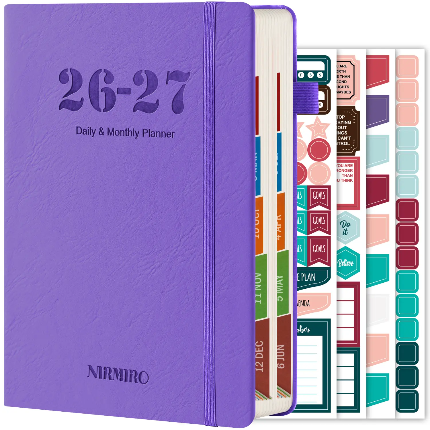 2026-2027 Academic Planner (July 2026 - June 2027), Daily and Monthly Calendar Book with  Leather Cover, 12 Colorful Tabs, 4 Planning Stickers, Inner Pocket, 8.4"x5.7", for Teachers & Students