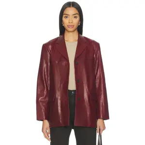 EAVES x Coco Aroa Leather Blazer Jacket in Beet Red