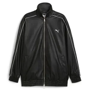 PUMA Mens T7 Oversized Pleather  Athletic Outerwear Casual Full Zip - Black