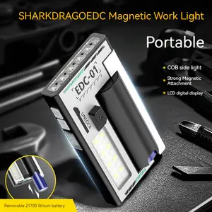 SHARKDRAGOEDC EDC-01 Portable Magnetic Work Light with COB Side Light USB Charging Digital Display Red Blue Warning EDC Work Lights Emergency Outdoor Camping Lights