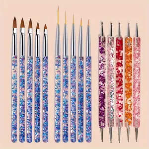 15pcs Nail Art Brushes Set for Acrylic Nail Gel Polish Liner Ombre Brush Manicure Painting Design Pen Brushes Acrylic Powder Carving Rhinestone Dotting Dual Ends Handles Nail Art Pens Tools Manicure Kit