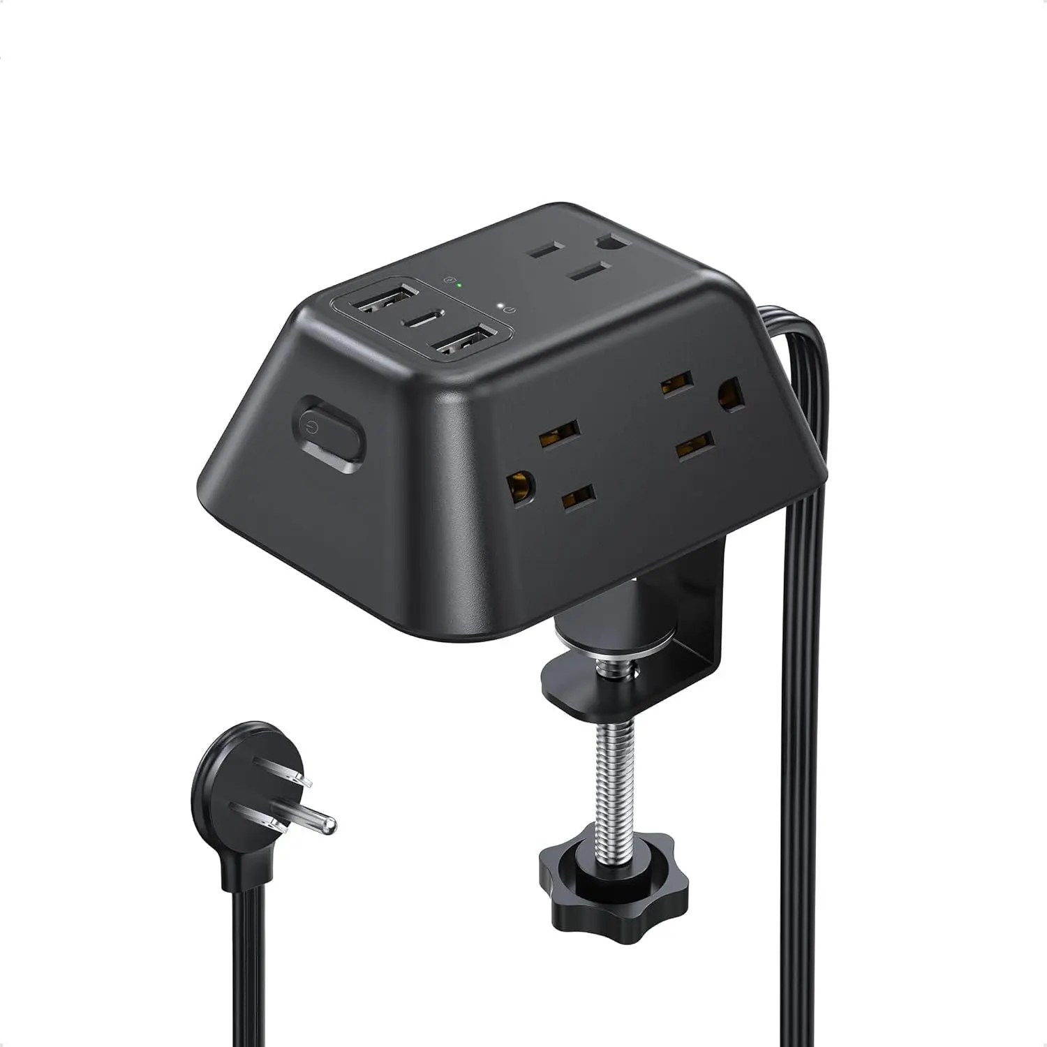 Desk Clamp Power Strip, Surge Protector with 5 AC Outlets and 3 USB Ports, Desk Mount  Station, Fit 1.97in Tabletop  Thick, 6FT Extension Cord, for  Office Gaming Accessories, Black