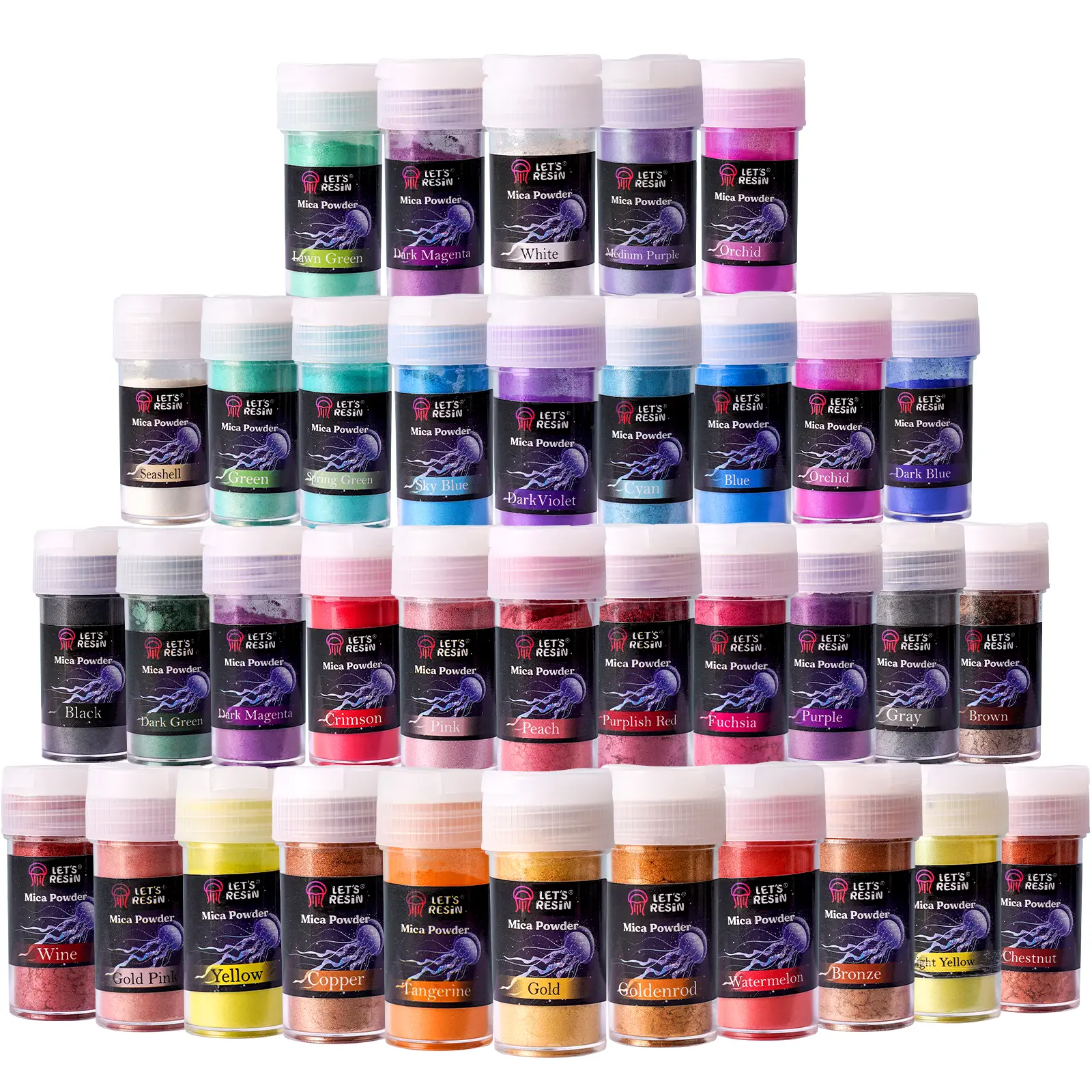 LET'S RESIN 36-Color Mica Powder, Mica Pigment Powder for Epoxy Resin/UV Resin, Natural Colorant Dye for Soap/Candle Making, Lip Gloss,Nail Polish, Slime and Bath Bomb Acrylic Art Kit Paint Kit Art Drawing Supplies Painting Board Art Materials