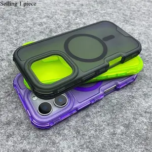 Neon Color Bumper Shockproof Protective MagSafe Phone Case For iPhone 17 16pro max 14 15 Pro 13 11 12 Wireless Charging Frosted Armor Cover Casing