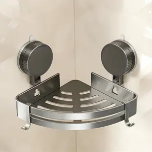 Bathroom Corner Shelf Organizer, No-Drill 3-Tier Triangle Shower Storage Rack with Suction Cups & Hooks, Gunmetal Gray, 40 lbs Load Capacity, Countertop & Wall Mount for Cosmetics, Perfume, Soap,Tray,bathroom decor set