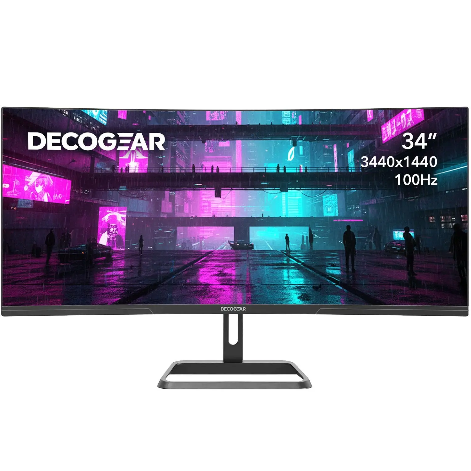 Deco Gear 34-Inch Curved Screen QHD Resolution VA Panel Monitor, 3440x1440, 100Hz, 1ms, 99% sRGB, HDR, 2x DisplayPort, 2x HDMI, Adjustable Stand, Low Blue Light, Machine Black DGLUX340, Monitors