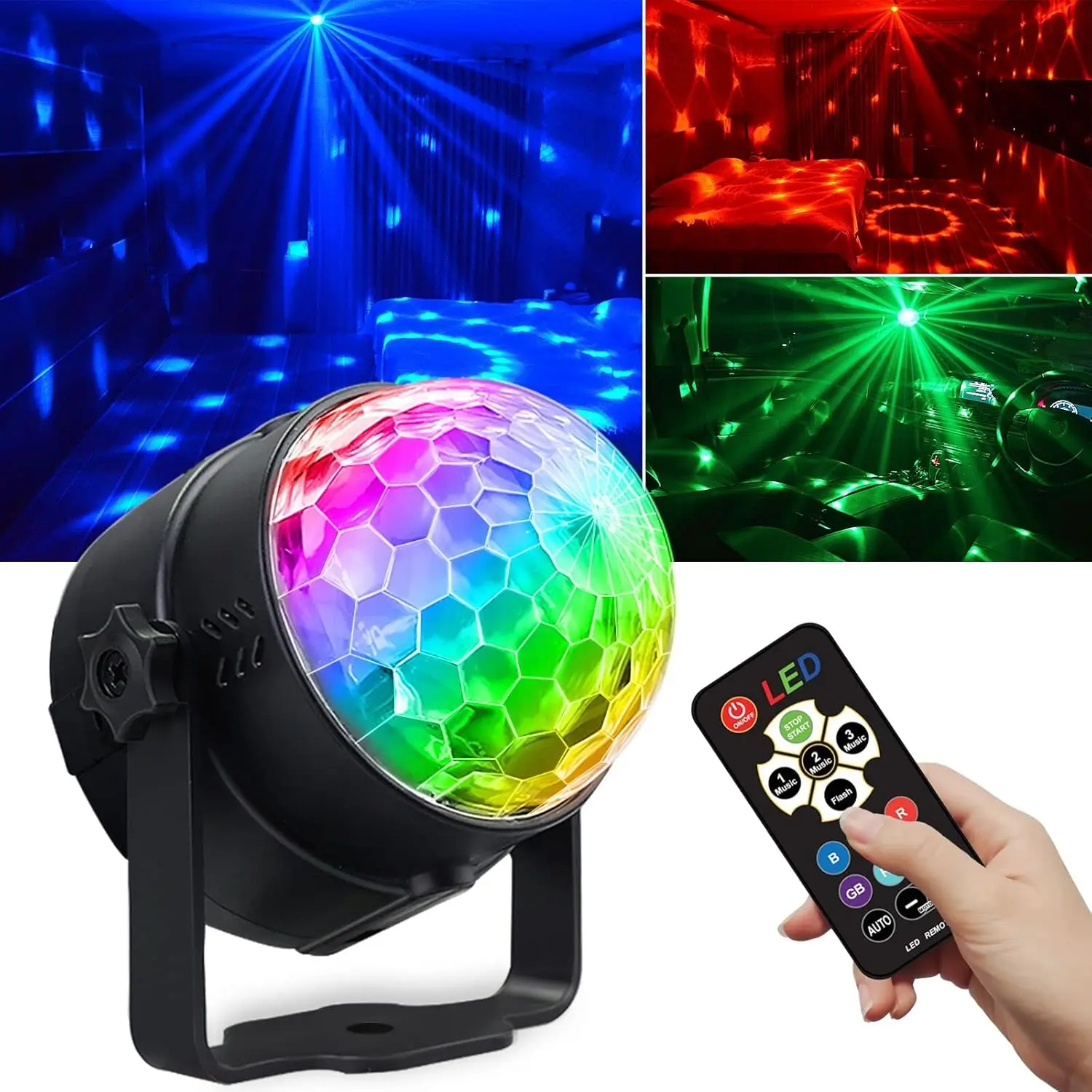 2-Pack Sound-Activated Strobe Disco Lights - Disco Lighting Modes, Rotation Speed Control, Battery-USB Power, Color Changing, Karaoke Dance Party Lights for Household, Adult Gift