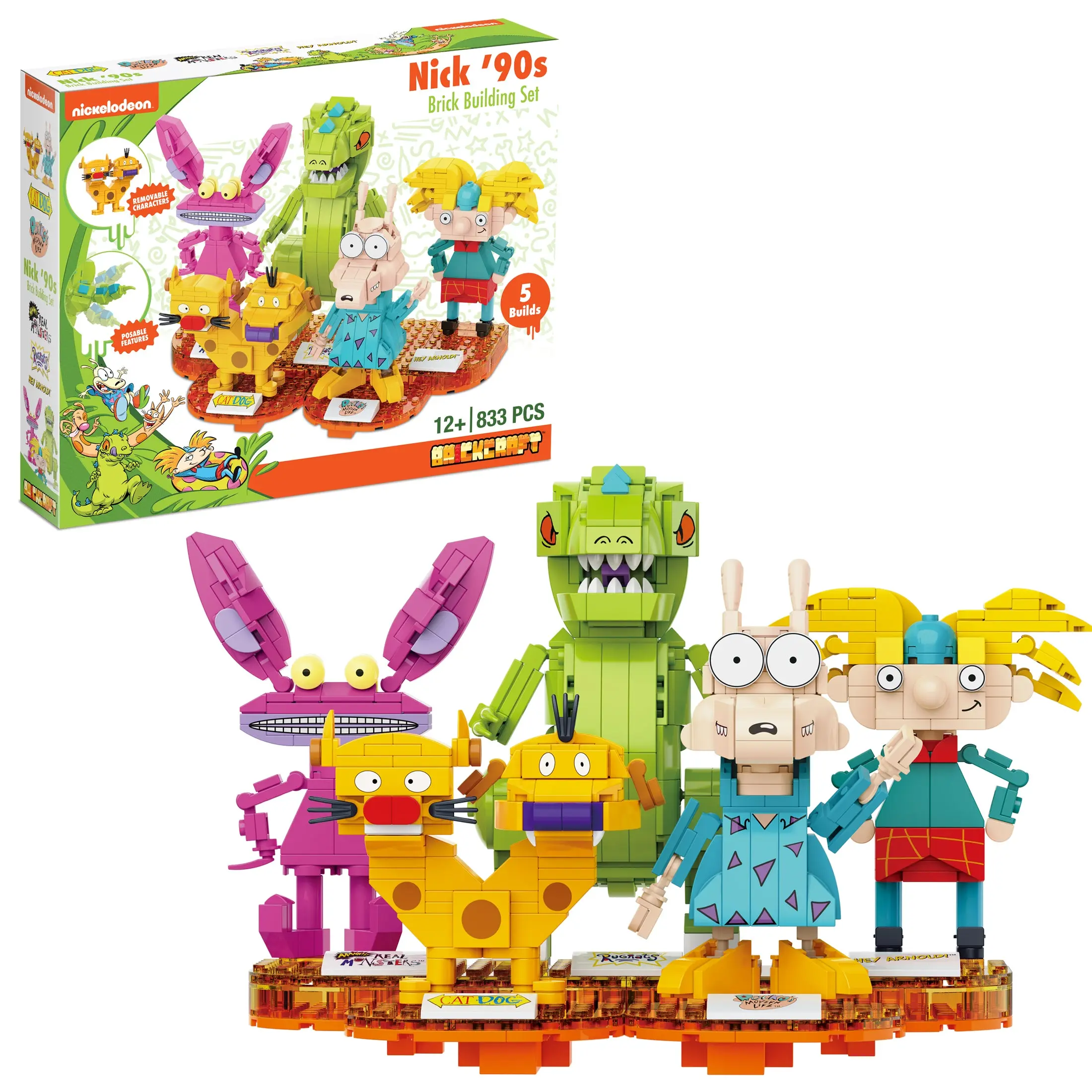 Brickcraft Nickelodeon Nick ’90s Building Set, 833-Piece Collectible Model Kit with 5 Cartoon Characters for Adults & Teens 12+