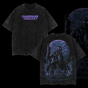 Superstyle Star-Lord "Peter Quill" Guardians Of The Galaxy Hero MCU Comic Double Printed Oversize Lightweight Acid Washed Tee Hoodie TV Series Graphic Design Unisex Top Cotton Streetwear T-Shirt Hoodie Sweater Clothes Menswear